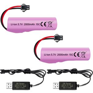 sea jump 2PCS 3.7V 2000mAh SM-2P Plug Lithium Battery + 2PCS USB Charging Cable for DE68 DE44 DE45W DE45 DE58 DE49 DE57 DE70 Off-Road Vehicles,Trucks,Tanks,RC Toy Cars