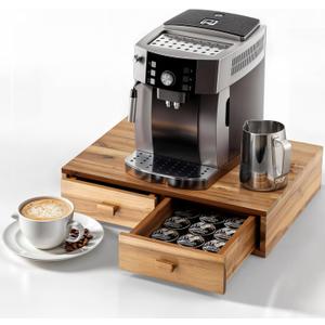 Tinamo Acacia Wood Coffee Pod Storage Box, Coffee Pods and Tea Organizer Holder, K Pod Drawer Coffee Maker Machine Stand, for K-Cup Drawer Organizer Under Brewer (Acacia, 2 drawer)