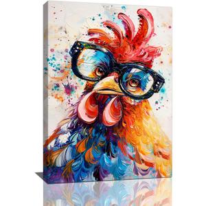 Fuzawet Banksy Chicken Wall Art Rooster Pictures Funny Chicken Canvas Wall Decor Rooster Painting Home Modern Artwork Decorations Framed for Kitchen Living Room Bedroom Bathroom Office 16 x 24 inch