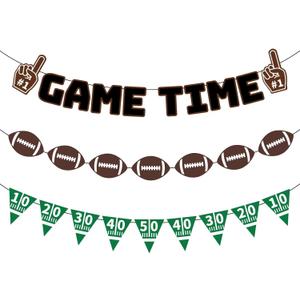 3PCS Game Time Banner Football Decorations, Pre-Strung Football Banner for Football Party Decorations, Football Birthday Party Decorations Football Themed Birthday Party Supplies