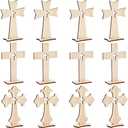Bright Creations Wooden Crosses for Crafts - 12-Pack, 3 Sizes & Light Brown Unfinished Wood - DIY Blank Crosses with Stands - for Baptism Favors & Table Centerpieces