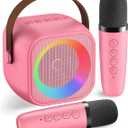 Mini Karaoke Machine with 2 Wireless Microphones for Kids Adults,Portable Bluetooth Karaoke Speaker with Party Lights,Christmas Birthday Gifts for Girls Ages 4-12+ Family Home Party