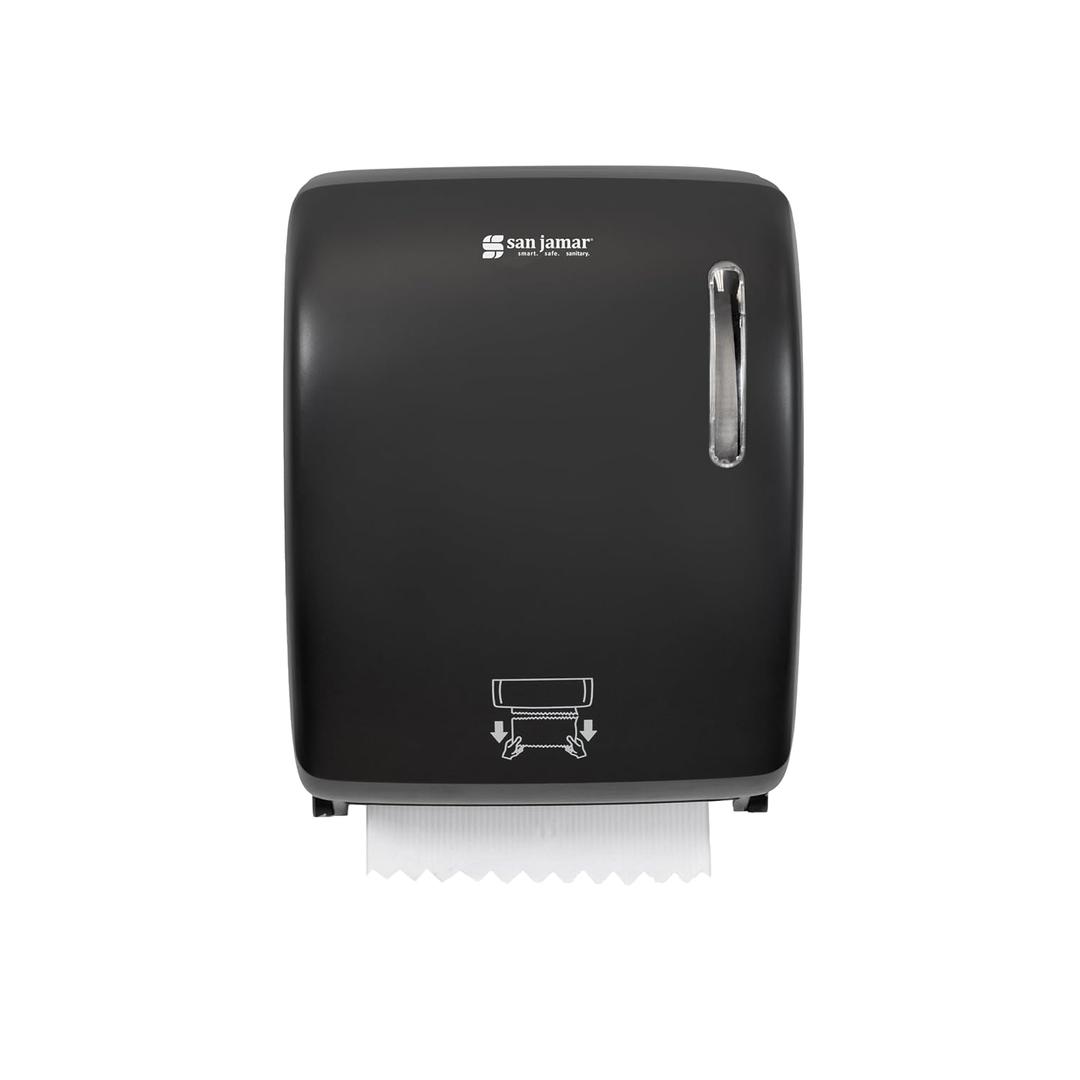 San Jamar Timeless Hands-Free Mechanical Paper Towel Dispenser, Black, Commercial Grade, Universal Roll Compatibility, Touchless Operation, for Bathrooms and Kitchens