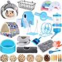 24 Pcs Small Guinea Pig Starter Kit Essentials for Hamster Cage Accessories Toys House Bed Cage Cleaner Food Bowl Water Holder Carrier Bag Teething Toys Liner Tunnel for Beginner(Blue)