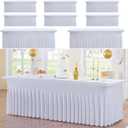 8pk White Spandex Tablecloths for 8ft Rectangle Tables, Wrinkle Free Wavy Table Skirt Stretchy 8 Foot Fitted Table Cloth Covers for Weddings Birthday Party Events Banquette Baby Shower