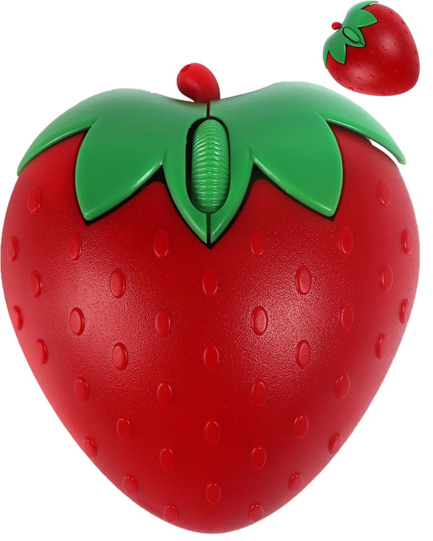 Wireless Bluetooth Mouse Cute Red Fruit Strawberry Shape Silent Portable Lightweight USB Optical Cordless Dual Mode Mice for PC Laptop Computer Tablet Mac MacBook Pro Desktop Kids Girls Women Gift