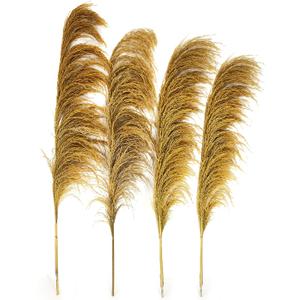Pampas Grass Decor Tall,Long Pampas, Large Pompas Floral, Elegant Feather Flowers for Wedding Decorations, Living Room Decor (Natural Gold, 4pcs 43.3"(110cm))
