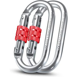 Carabiner Clip  UIAA Certified 25 kN 5620 LB, Large Heavy Duty Carabiners for Climbing: Oval-Shape, Screw Locking Steel Caribeener Clips, Hammocks, Hiking, Camping  Durable & Tested