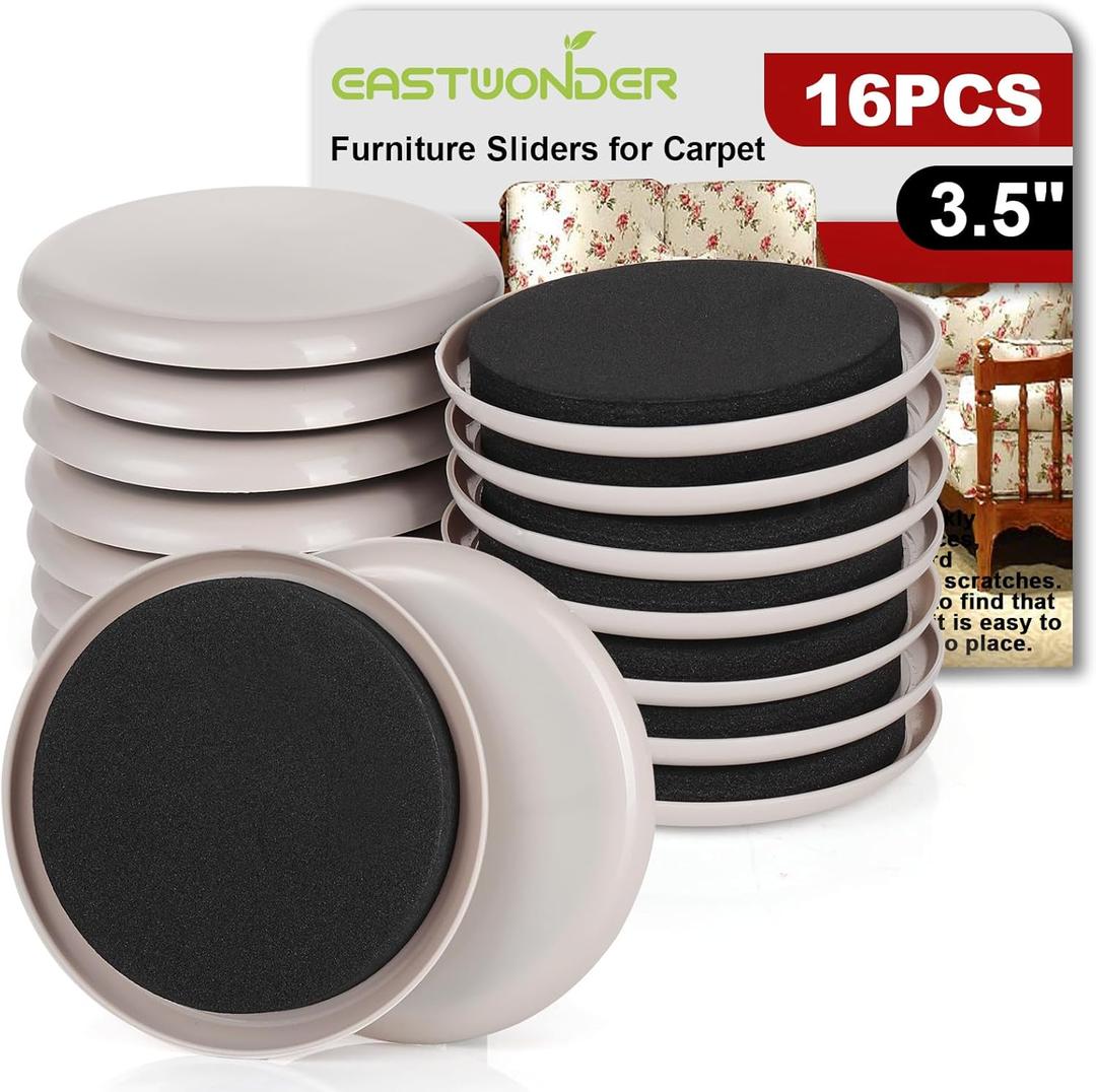 Furniture Sliders for Carpet, 16 PCS - 3.5 Inch Reusable Furniture Movers Sliders, Heavy Duty Furniture Moving Pads for Easily and Safely Move Your Furniture