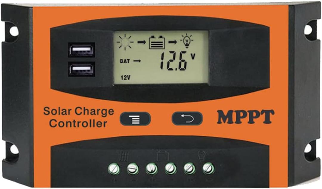 30A Solar Charge Controller,MPPT Solar Charger Controller, 12V/24V Solar Panel Intelligent Regulator with Dual USB Port and PWM LCD Display