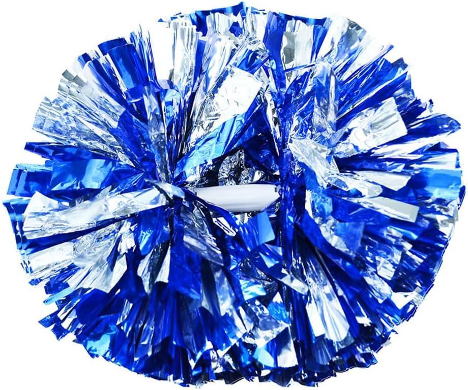 Hooshing 2 Pack Pom Poms Cheerleading Blue and Silver Pompoms with Baton Handle for Team Sports Spirit Dance Cheering