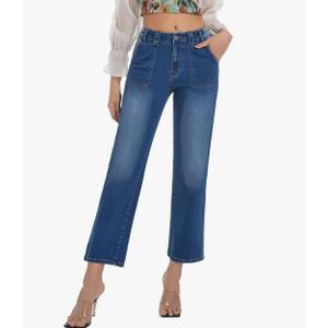 Women's Straight Leg Petite Jeans High Waisted Stretchy Cropped Denim Ankle Pants 2XL