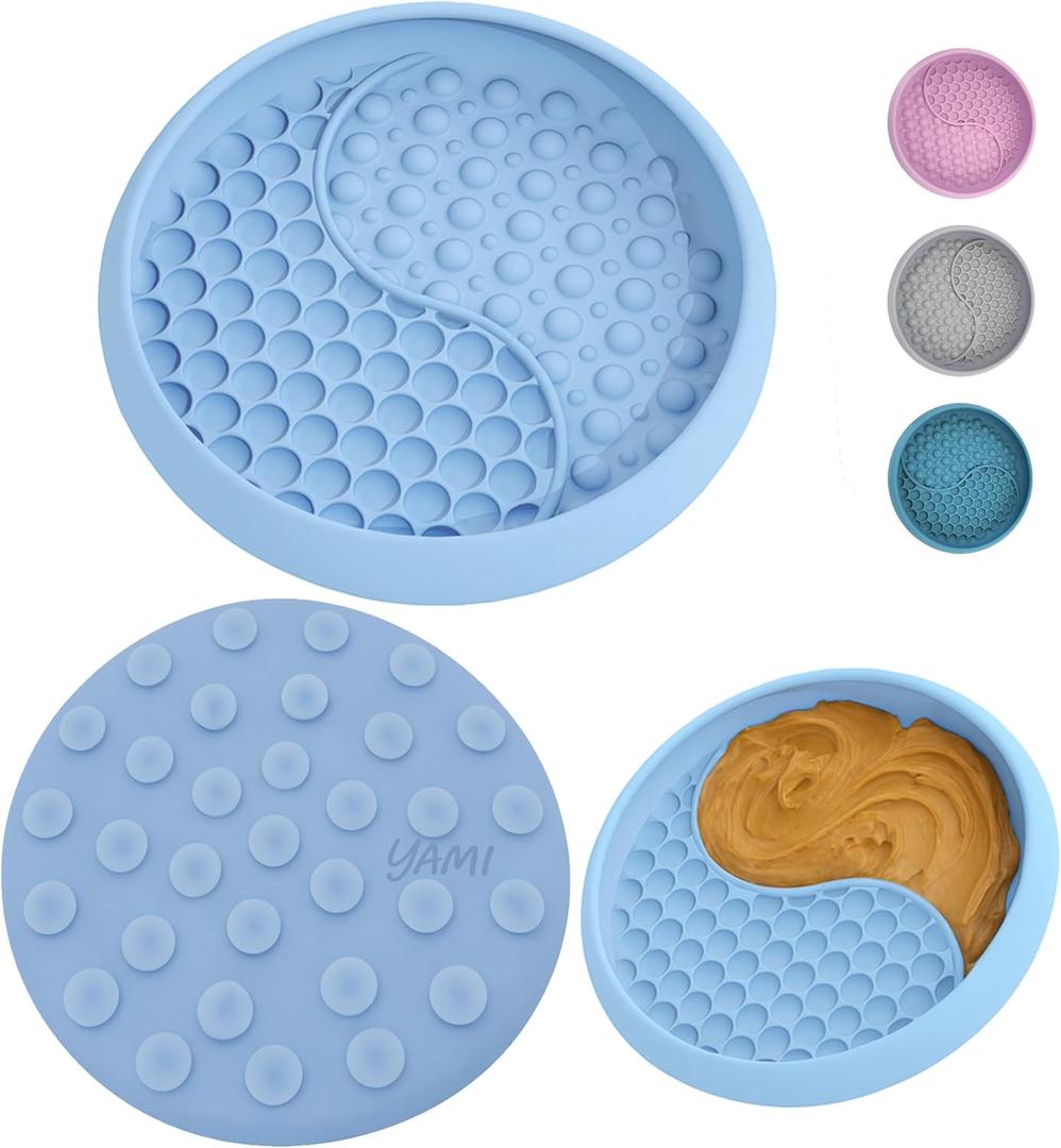 YAMI Dog Lick Bowl, Lick Mat for Dogs, Wet Food Cat Slow Feeder, Freeze Bowl, Enrichment & Puzzle Toy for Anxiety Relief, Food-Grade Silicone, Suction Cups, Dishwasher Fit, for All Breed (Light Blue)