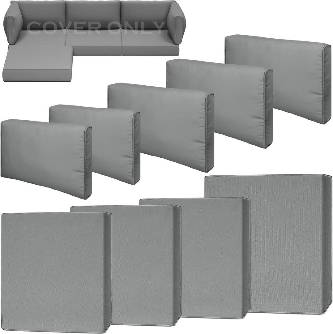 9 Piece Outdoor Patio Waterproof Cushion Covers, Fits 4-Seat Wicker Rattan Sectional Couch Chair Furniture Cover Replacement Set - Fade-Resistant Patio Cushion Covers with Zipper