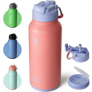 BOTTLE BOTTLE 32oz Insulated Water Bottle Stainless Steel Sport Water Bottle with Straw Dual-use Lid Design for Gym with Pill Box (Lavender Dream)
