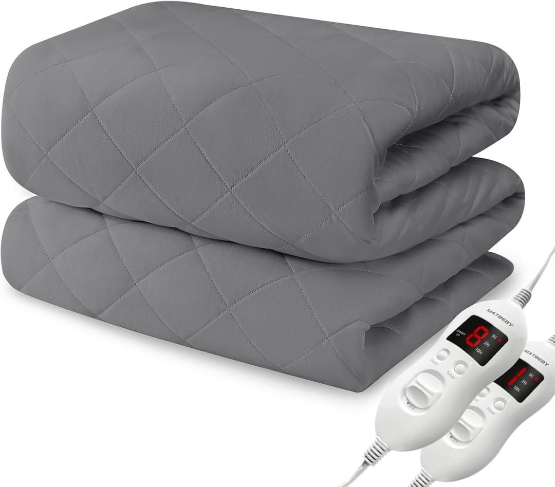 Heated Mattress Pad Queen Size, Electric Mattress Pad Cover w/Dual Control 8 Heating Settings, Bed Warmer w/ 4 Auto Shut Off Settings, UL Certified, Deep Pocket, Machine Washable, Dark Grey