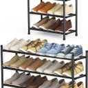 Expandable Shoe Rack, 3 Tier Shoe Rack for Closet, Stackable Adjustable Standing Metal Shoe Shelf Organizer Storage, Small Shoe Racks for Front Door EntranceEntryway(Black)