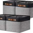 DULLEMELO Canvas Storage Bin with Handles,  Fabric Bins for Shelves, Bedroom, Office, Nursery, Fabric Storage Baskets for Toys, Clothes, Gift(Black&Grey, 15"x11"x9.5", 4-Pack)