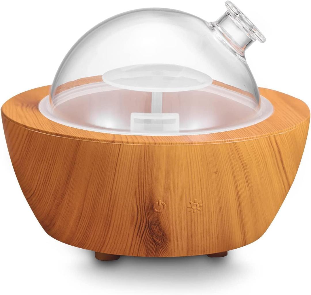 280ml Glass Essential Oil Diffuser Wood Grain Base Air Aroma Diffusers for Aromatherapy Cool Mist Humidifier with Safe Auto Shut-Off and 7 Color LED Night Lights for Home Office Room (Yellow-wood Grain)