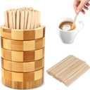 101 Pcs Coffee Stirrers Holder Set 1 Pcs Stirrers Holder 100 Pcs Disposable Stir Straws for Coffee Bar Coffee Stir Sticks For Coffee Milk Cocktail Tea Drinks Stirrer Straw Holder Home Kitchen (Grid Wood)