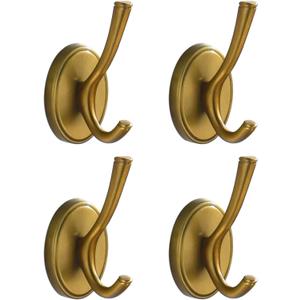Antique Brass Towel Hooks, Vintage Gold Bathroom Robe Hooks Wall Mounted, 4 Pack Heavy Duty Wall Coat Hooks for Farmhouse Bedroom Kitchen