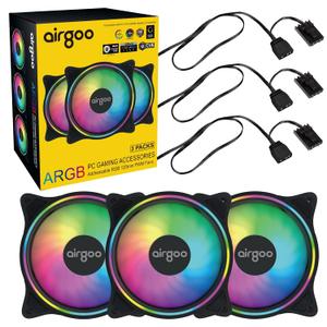 Airgoo 120mm ARGB PWM Case Fans, for Corsair Commander Core XT or Airgoo AG-DRGB16 SignalRGB Controller (Not Included), 3 Packs High Performance Low Noise Cooling PC Fans