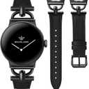 Wearlizer Leather Bands Compatible with Google Pixel Watch 4/3 41mm/Pixel Watch 2/1 Band Women, Dressy Designer Slim Leather Strap with D-Shape Metal Buckle for Pixel Smartwatch Accessories (Black/Black)