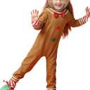 Gingerbread Man Costume for Kids Christmas Home Clothing Gingerbread Outfit Winter Bodysuit Hooded (5-6 Years)