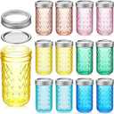 Zhehao 12 Pcs 12 oz Colored Mason Jars with Lids, Christmas Decorations, DIY Mason Jars Crafts, Jar for Fermenting, Pickling, Storage Honey Jam Wedding Favors Shower Favors