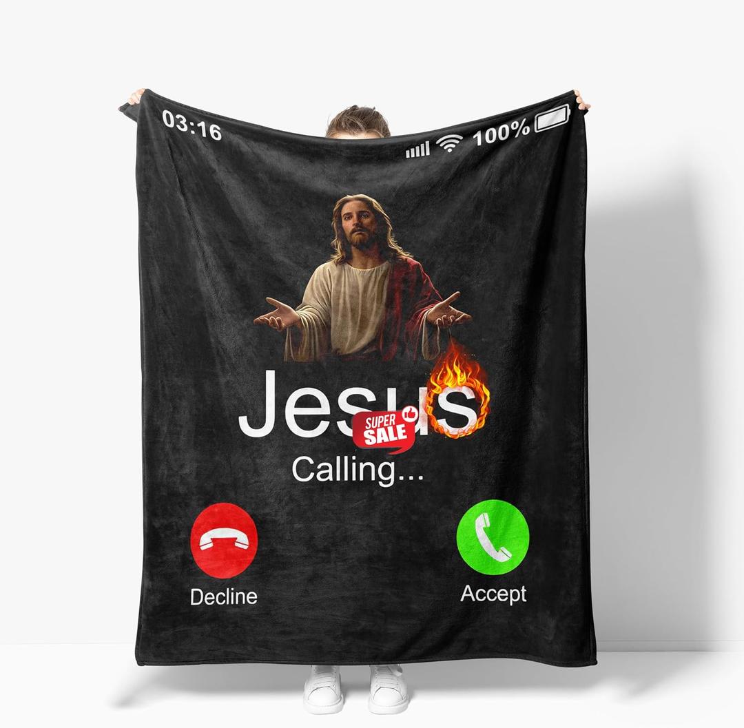 Funny Jesus Throw Blanket Soft Warm Cozy Blankets Fuzzy Plush Fleece Jesus Blanket Gifts for Couch Bed Sofa Home Decor 40''X50''