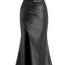 Spaghetti Strap Sweetheart Satin Prom Dresses with Split Lace Appliques Pleated Mermaid Long Evening Gown TM13 (10, Black)