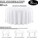 8 Packs Round Tablecloth 60 Inch White Table Cloth for Circle Tables, Washable Polyester Fabric Tablecloths, Wrinkle Resistant Table Cloth Round Cover for Wedding Party Banquet Dining