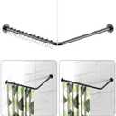 L Shaped Shower Curtain Rods, Adjustable (23''-69'' X 23''-69'') Corner Shower Rod with 12 Shower Curtain Rings, All 304 Stainless Steel, for Bathroom, Bathtub, Clothing Store, Need to Drill, Black