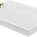 14x20 Inches White Faux Leather Wrapped Wood Serving Tray with Metal Handles for Various Occasions, Ottoman, Home Decor Decorative, Living Room, Coffee Table Organizer, Serving Breakfast On Bed