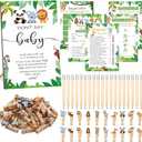 Patelai 321 Pcs Safari Baby Shower Games Supplies, Jungle Themed Baby Shower Games, 5 Sets (50 Cards Each) Activities Cards with 20 Pencils 1 Don't Say Baby Sign 50 Clothespin