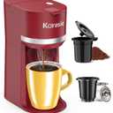 Single Serve Coffee Maker for K-Cup and Ground Coffee, Fast Brew, 6-12 oz Brew Sizes One Cup Coffee Machine Fits 5.5" Mugs, One-Button Small Coffee Maker with Descaling Reminder, Red (9.45 Inches)