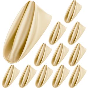 Aneco 12 Pieces Satin Napkins Soft Dinner Napkins Square Weddings Table Napkin 17 x 17 Inches for Restaurant Weddings Party Dinner Decoration (Champagne)