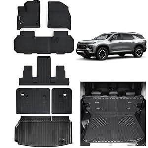 Floor Mats Set for 2024-2026 Chevy Traverse/2025-2026 Buick Enclave/2024-2026 GMC Acadia(7-Seat 2nd Row Bucket) Cargo & Backrest Mats, Custom TPE All-Weather Full Coverage Trunk & Floor Liners