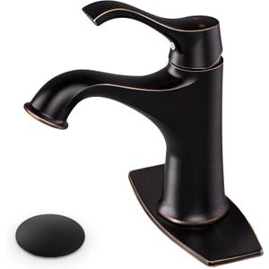 HGN Bathroom Faucet Oil Rubbed Bronze Bathroom Sink Faucet Farmhouse Spout Lavatory Vanity Deck Mount Single Handle 1 Hole Matching Pop Up Drain Stopper Supply Lines Hose (ORB)