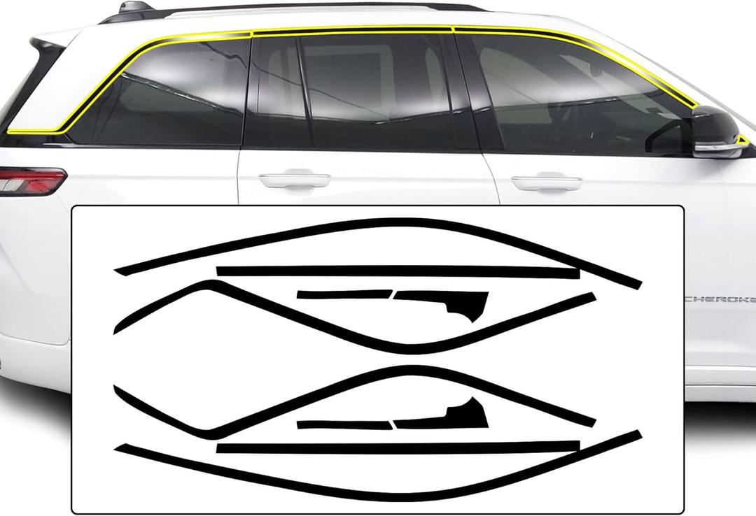 BOGAR TECH DESIGNS Side Window Chrome Delete Overlay Vinyl Film Replacement Compatible with Jeep Grand Cherokee 2022-2025, Gloss Black (Side Windows)