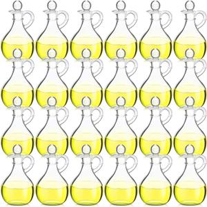 Zopeal 24 Pcs 12 oz Glass Oil Cruets with Stopper Bottle Vinegar Dispenser Small Salad Dressing Container Round Jar Glass Serving Syrup Bottles with Handle for Sauce Water Olive Oil
