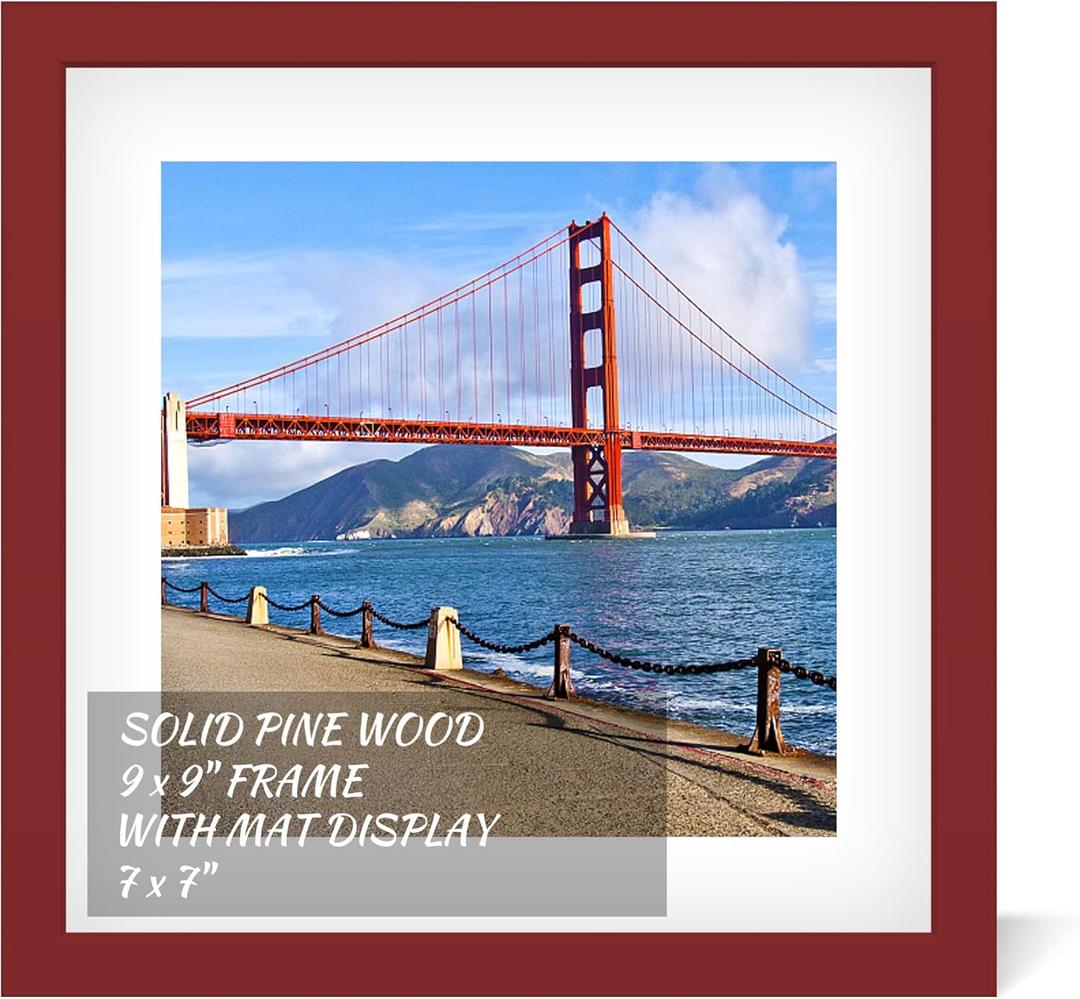 9x9 inch Wood Picture Frame for Wall Hanging or Tabletop Square Photo Frames with 1 Mats Display 7x7 inch for Baby Scan, Poster, Walls Decoration, Anniversary, Wedding, Christmas, Diamond Painting(Red)