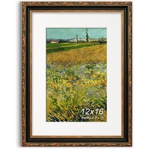 12x16 Picture Frame, Ornate Embossing Frame with Paper Mat and Plexiglass, Fit for 12x16 without Mat or 8x12 with Mat, Wall Mounting Display for Art Prints, Black and Antique Gold, 1 Pack