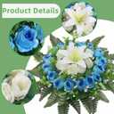 Artificial Cemetery Flowers,Grave Decorations Handcrafted Fake Birthday Flowers Cake,Silk Memorial for Cemetery for Headstones Decoration (Blue)