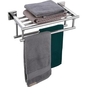 KOKOSIRI Bathroom Towel Rack Towel Holder 16 Inch Bath Towel Shelf with Double Towel Bars Wall Mounted, Polished Chrome Stainless Steel B6005CH-L16