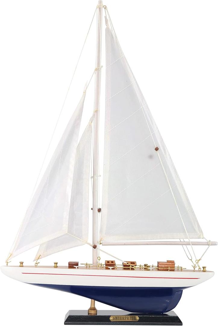NAUTIMALL Wooden Sailboat Decor Ship Model 19" Enterprise Replica Nautical Gift for Kids Boys