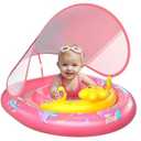 WayEee Baby Pool Float with UPF50+ Canopy - Inflatable Swim Float, Adjustable Safety Seat, Toy Play Console, Sun Protection for Baby 6-36 Months, Infant, Todder Summer Gift, Pool, Bathtub, Beach, Pink