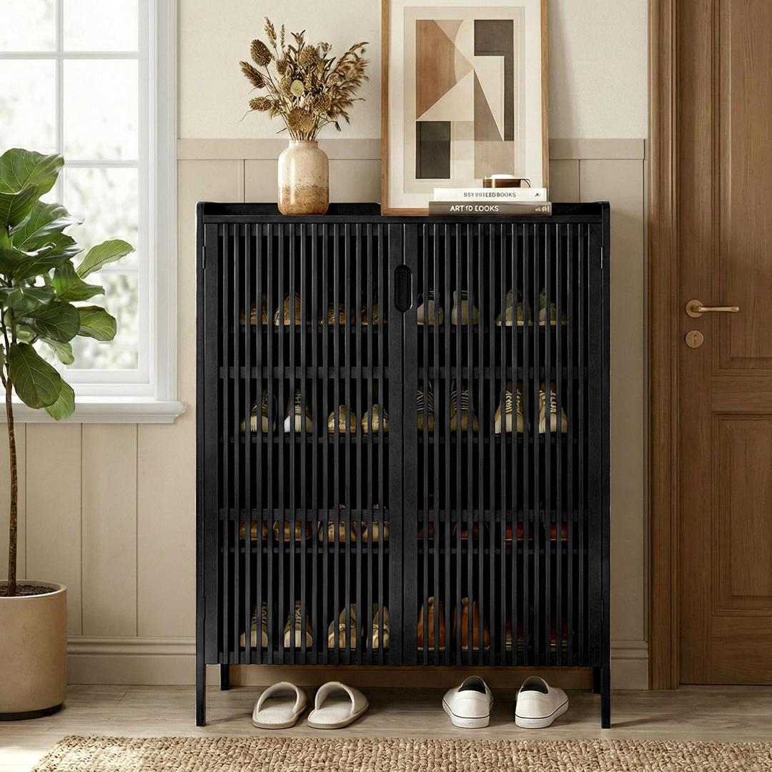 Bamboo Shoe Storage Cabinet for Entryway with Doors, Hidden Shoe Organizer, 31.49 inches x 39.37 inches x 13.78 inches