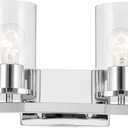 Kichler Crosby 15.25" 2-Light Bathroom Vanity Light Fixture with Clear Glass in Chrome for Modern Powder Room, Wall Mount Over Mirror (15.25" x 8.75"), 45496CHCLR
