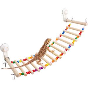 FlidRunest Bearded Dragon Window Ladder with 2 Sturdy Suction Cups, 21.6''x7.1'' Large Lizard Wood Climbing Perch Bridge, Reptile Hammock Perch Tank Accessories for Lizard, Leopard Gecko, Chameleon